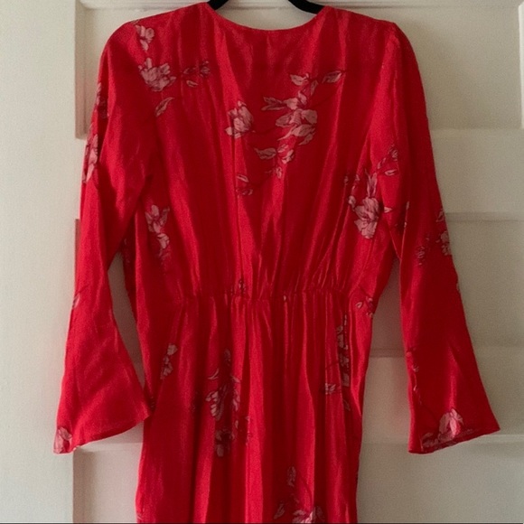 Brand New Dress Forum - Small - Mid Length - Salmon Floral Long Sleeve Tie Dress - Picture 3 of 7